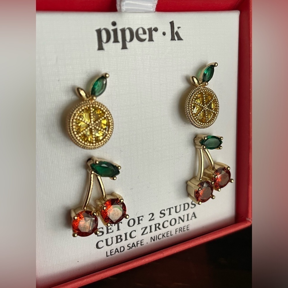 Piper Earrings,Piper Gold and Red Cherry Stud Earrings,Fruit Earrings. - Picture 3 of 9